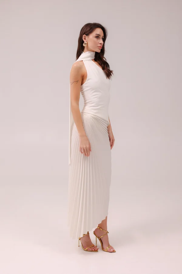 Asymetryczna spódnica plisowana midi Shell – elegancka spódnica na wesele – REPULO’S