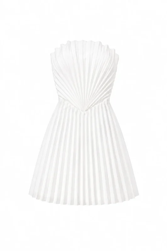Pleated off-shoulder corset mini dress with handcrafted pleats by REPULO’S