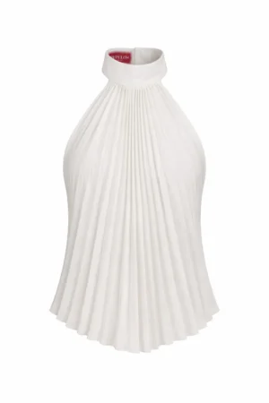 Plisowany Top z Dekoltem Halter Shell